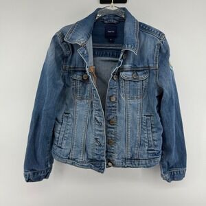GapKids Girls Denim Jacket Size M Blue‎ Button Front Cactus Patch